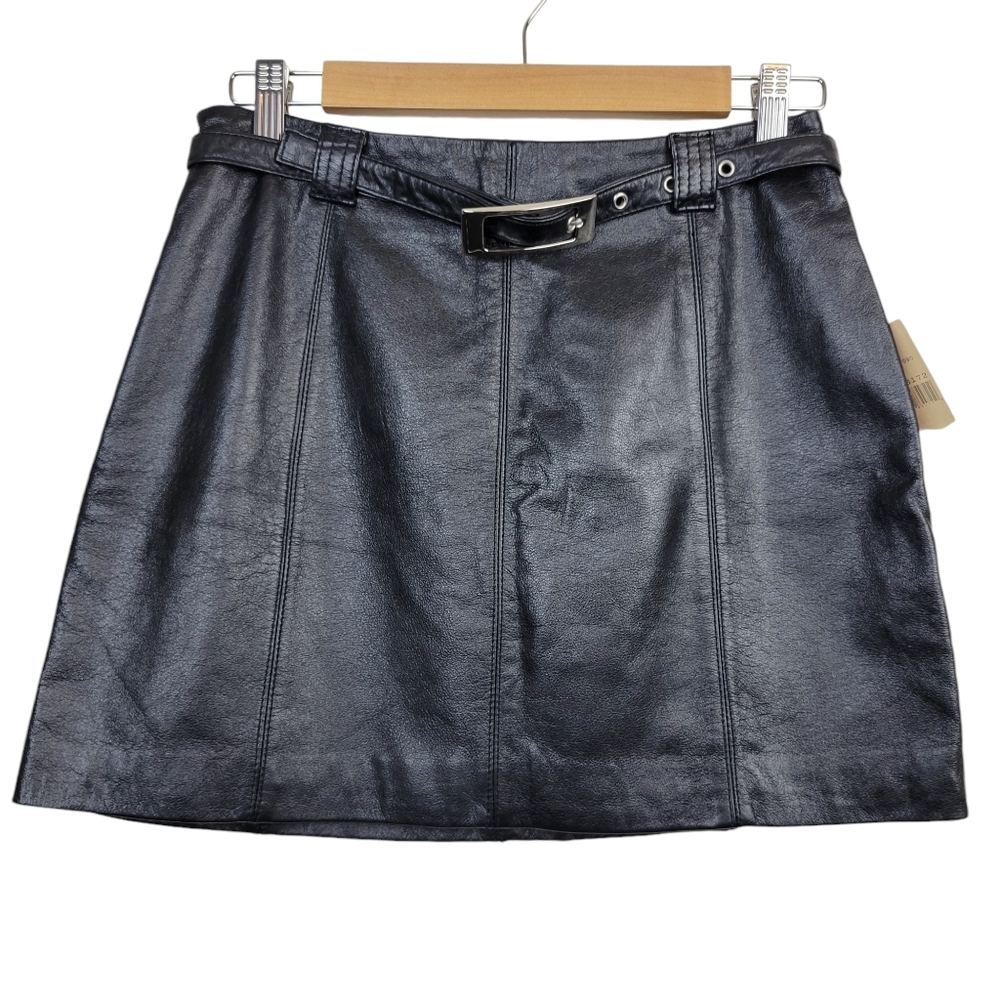 Wilsons Leather Black Faux Leather Mini Skirt with Belt. Too small me fits 4 /6